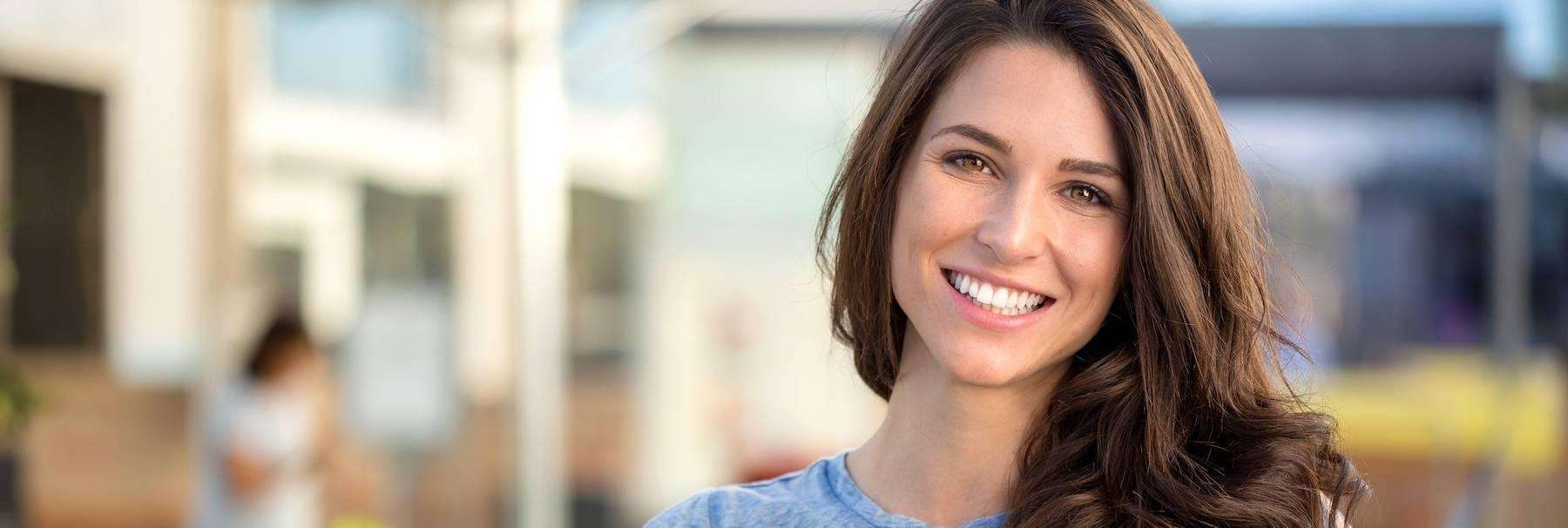 woman with brown hair smiling | teeth whitening cookeville tn